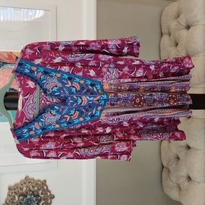 Soft Surroundings Pink Boho Embroidery Top, Size Large